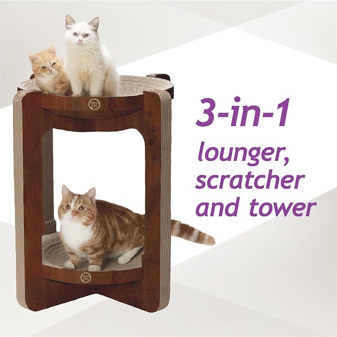 Necoichi Cat Scratcher Tower for Indoor Cats - Cat Scratching Post Lounger with Reversible Usability and Extra Comfort for Lounge, Cardboard Bed Couch / (XL, Dark Cherry)