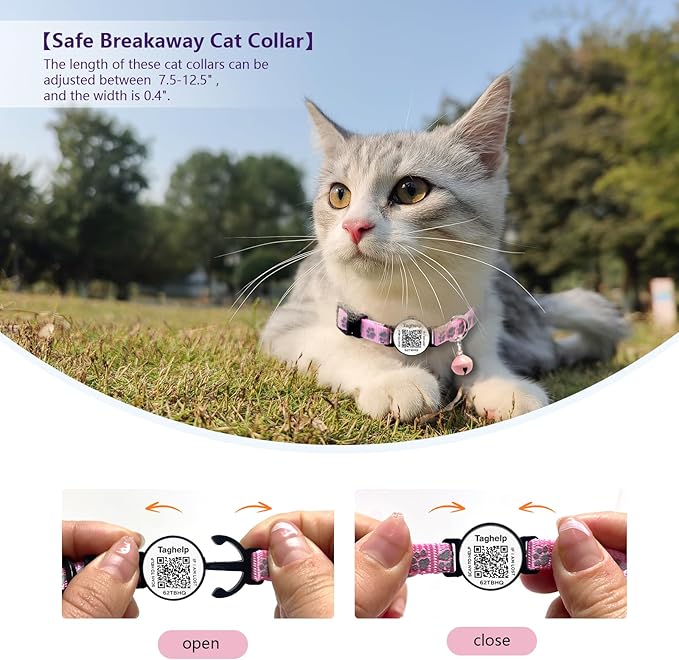 2 Pack QR Code Breakaway Cat Collars - Reflective Glow in The Dark Safety Collar with Smart ID Tag, Adjustable 7.5-12.5 Inch for Kittens & Cats (Purple)