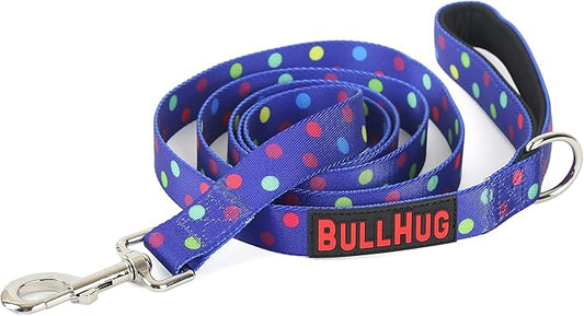 BULLHUG 6 FT Bulldog Leash with Padded Handle. Perfect for Bulldogs, French Bulldogs, Pugs & All Breeds. Leashes for Walking, Training Lead for Bulldogs (Polka Dots)