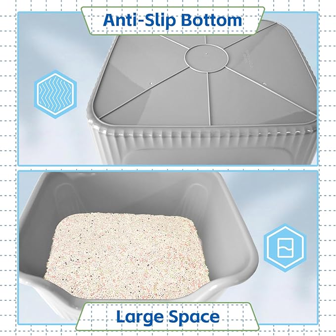 Large Cat Litter Box Low Entry for Indoor Cats,High Sides Open Top Cat Litter Pan Anti-Splashing High Wall Easy Clean Cat Litter Tray for Kittens,Big or Senior Cats(Gray)