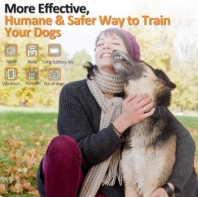 Citronella Dog Training Collar with Remote【Can't Work Automatically】, 3 Modes Spray/Vibration/Beep, Humane Safe Citronella Bark Collar,500ft Waterproof Rechargeable No Shock Spray Dog Trainer