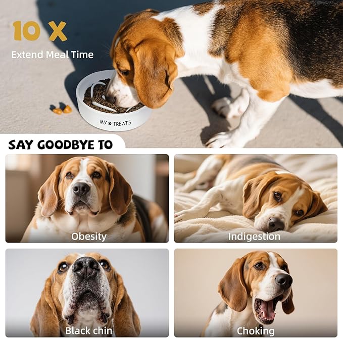 Slow Feeder Dog Bowls - Ceramic Dog Bowls for Small & Medium Dogs - White Slow Eating Dogs Bowl - Ceramic Puppy Slow Feeder - Puppy Food Bowl(Flower)