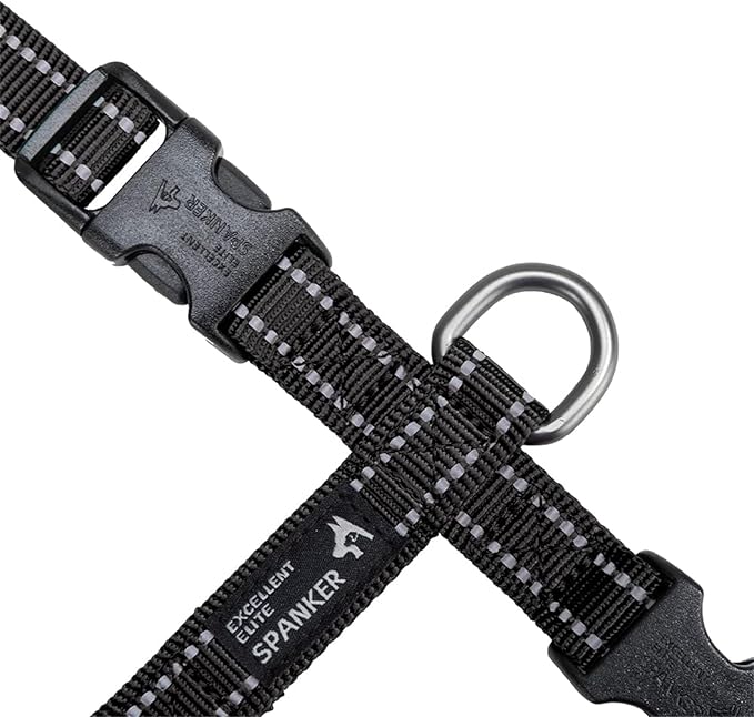 EXCELLENT ELITE SPANKER No Pull Dog Harness Reflective Nylon Vest L-Shaped Adjustable Easy Pet Harness for Small Medium Large Breeds Dogs Walking Training Black Red(Black-S)