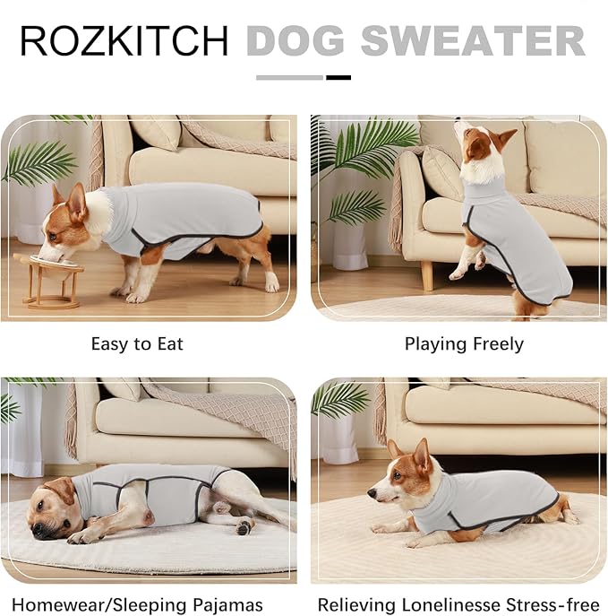 ROZKITCH Dog Winter Coat Soft Pullover Pajamas, Pet Windproof Warm Cold Weather Jacket Vest Cozy Onesie Jumpsuit Apparel Outfit Clothes for Small Medium Large Dogs Walking Sleep Grey 2XL