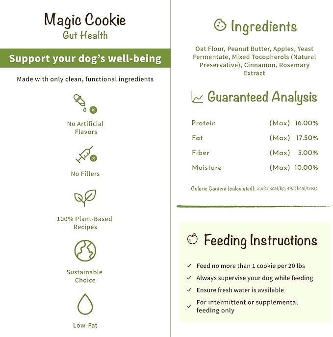 PawCo Dog Treats, Gut Health – Supports Digestion & Sensitive Stomachs – Crunchy Dog Cookies with Postbiotics, Peanut Butter & Apple – Functional & Healthy Rewards for Dogs – Magic Cookie – 8.8oz