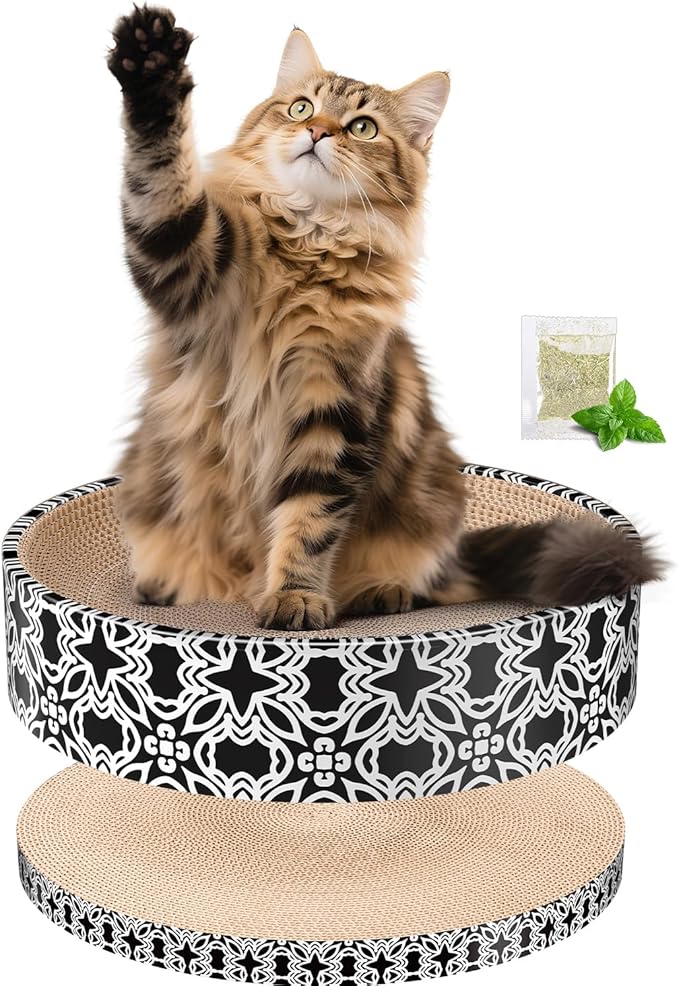 Cat Scratcher, Cardboard Cat Scratchers for Indoor Cats, Large Cat Scratching Board, Round Bowl Cat Scratch Pad Bed (Gothic)
