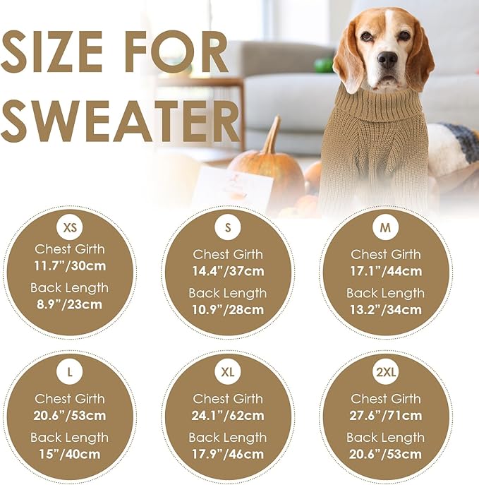 SUNFURA Dog Sweater, Medium Dog Sweaters Doggie Pullover for Fall Winter, Fleece Pet Christmas Sweaters for Holiday, Warm Turtleneck Knitwear for French Bulldog, Boston Terrier, Camel M