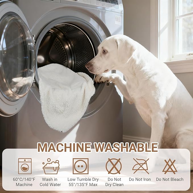 Waterproof Dog Blanket for Large Dogs - Reversible Washable Pet Blanket, Soft Sherpa Fleece Furniture Protector, Cat Throw Bed Couch, Cream,50"x60"