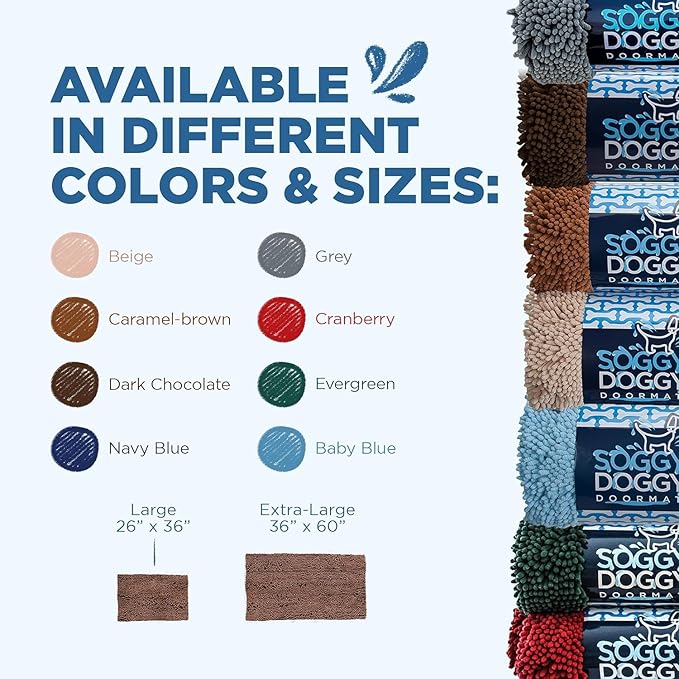 Soggy Doggy Doormat Plain Solid Color Design - Ultra Absorbent Microfiber Chenille Wet Dog Mat for Muddy Paws - Non-Slip and Machine Washable (Dark Chocolate, Extra-Large 36” x 60”)