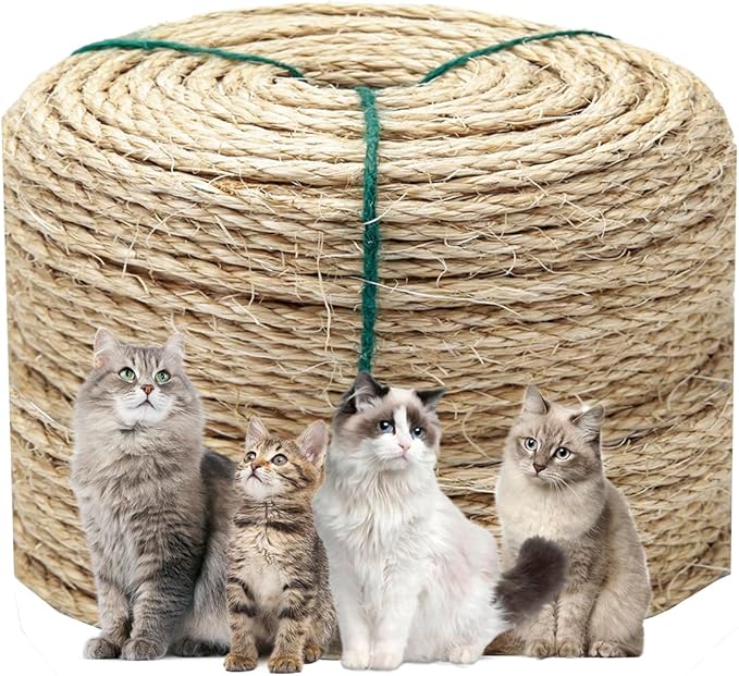 1/6 Inch Natural Sisal Rope, 164-Feet, 50m, for Cat Scratching Post, Tower, DIY Hemp Twine, Replacement, Sisal Fiber, Biodegradable, 4mm Diameter