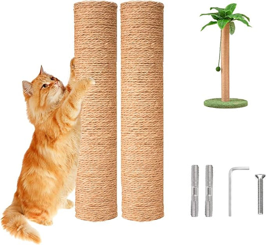 Meowoou 2 PCS Cat Scratching Post Replacement Scratcher Pole,2.8 in x 13.8 in Natural Sisal Rope Cat Trees Climbing Towers Post