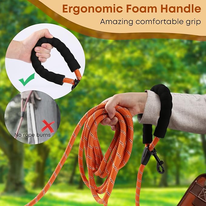 100FT Extra Long Dog Leash for Dog Training, Reflective Dogs Leash with Lockable Hook, Heavy Duty Dog Lead Tie Out Rope for Large Medium Small Dogs Outside Walking, Playing, Camping, or Yard Orange