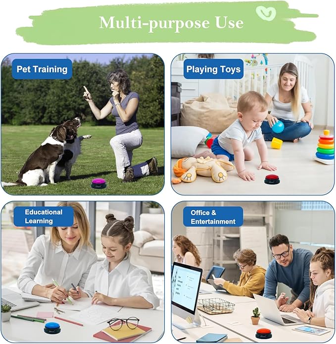 Set of 4 Dog Buttons for Communication, Voice Recordable Buttons for Classroom, Dog Training Talking Buttons Starter Set, Pet Easy Speaking Buttons Tools