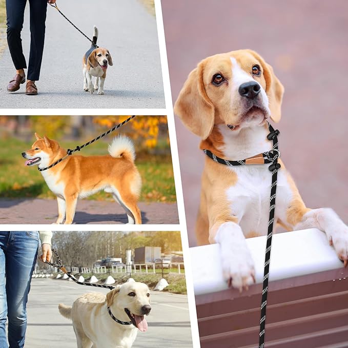 lynxking Slip Lead Dog Leash Reflective, Heavy Duty Comfortable Strong Rope for Large Medium Small Dogs No Pull Pet Training (Black, 2PCS Large 1/2in x 6ft)