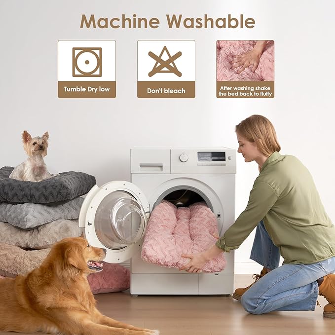 EHEYCIGA Reversible Dog Crate Bed Washable, Comfort Fluffy Plush Dog Kennel Pad for Gaint Dogs, Deluxe Machine Washable XXL Pet Sleeping Mats, 47" x 29"x 4", Pink