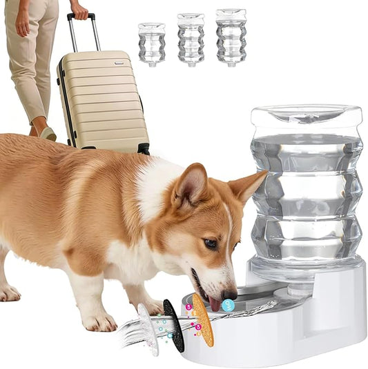 RIZZARI Automatic Gravity Pet Waterer: 7L White Stainless Steel Water Dispenser - Large Capacity with Triple Filter and Specialized Brush for Senior Dogs with Spinal Issues - for Living Room Bedroom