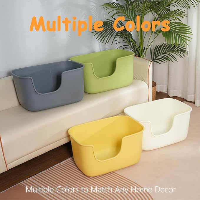 SpaceTime Extra Large Litter Box with High Sides & Low Entry,XL Anti-Splashing Kitty Litter Pan,Jumbo Multi Cat Litter Box,Tool-Free Assembly,Easy to Clean (Grey)