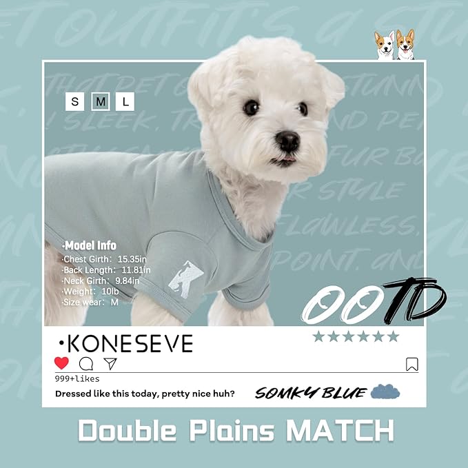 Koneseve Dog Shirt Breathable Cloth Stretchy for Small Medium Dogs 2-Pack Sunny Red & Smoky Blue 2XL