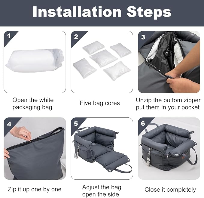 Dog Car Seat for Small & Medium Dogs, Waterproof Soft Leather Dog Car Bed with Harness Clip, Travel Bed & Carrier Bag for Pets, Fits Pets Up to 35 lbs (Navy Blue, Small & Medium)