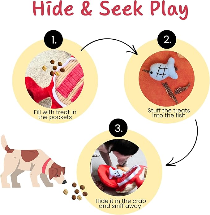 Squeaky Dog Toys, Plush Puzzle Hide and Seek Puppy Toys to Keep Them Busy – Cute Stuffed Dog Chew Toys for Small, Medium Breed - Crab