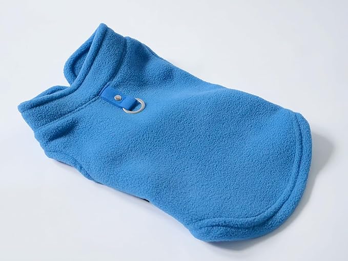 JACKO & CO - Fleece Vest Dog Sweater with Leash Ring - Soft, Warm & Lightweight Pullover Coat for Small & Medium Dogs, Puppies & Cats - Cozy Fall/Winter/Spring Pet Jacket (Blue, Large 10-16lbs)