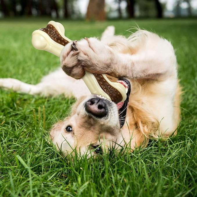 Sosation 3 Pack Chew Toys for Aggressive Chewers, Bone Toys Nylon Beef Flavor Dog Teething Toys for Large/Medium/Small Puppies Breeds(Large, Curved Bone)
