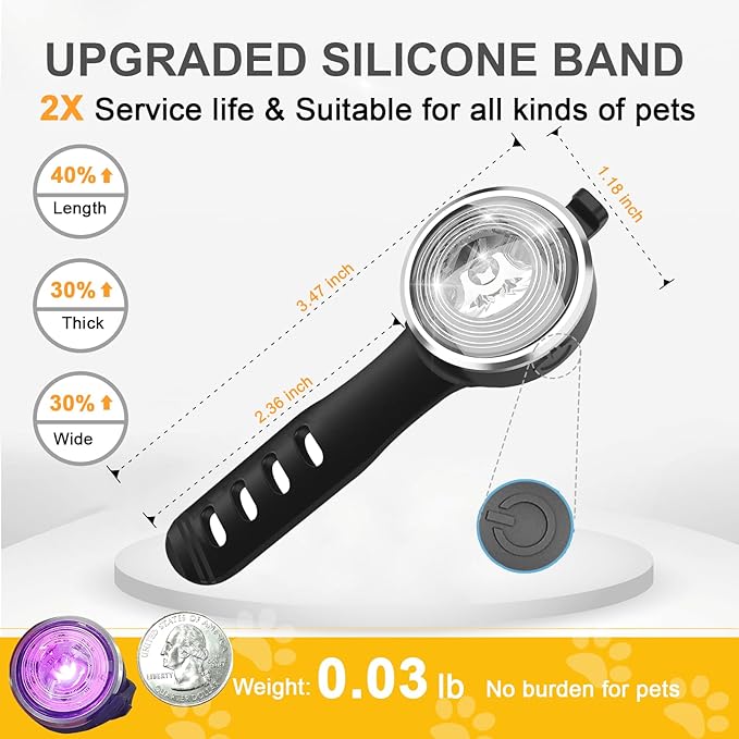 Tubasion 2-Pack Dog Lights for Night Walking, Upgraded 8 Modes Rechargeable Dog Collar Lights for Nighttime Clip On, IPX6 Waterproof and Silicone Band Safety Lights for Dog Collars