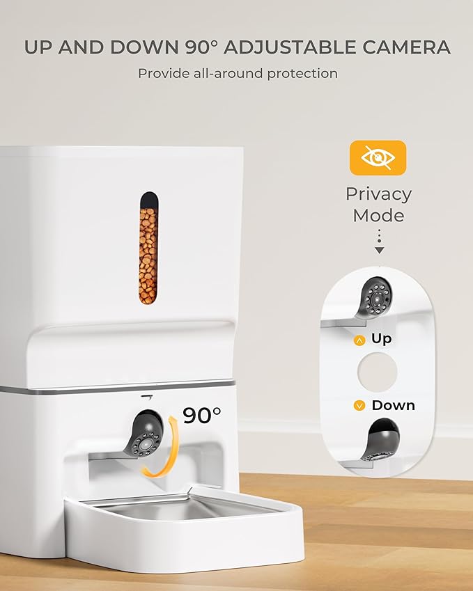 Automatic Cat Feeder with Camera, 7L Timed Dog Feeders, Adjustable Camera, 1080P HD Night Vision, Automatic Dog Feeder, 5G WiFi Cat Food Dispenser with 2-Way Audio, Low Food & Motion Alerts