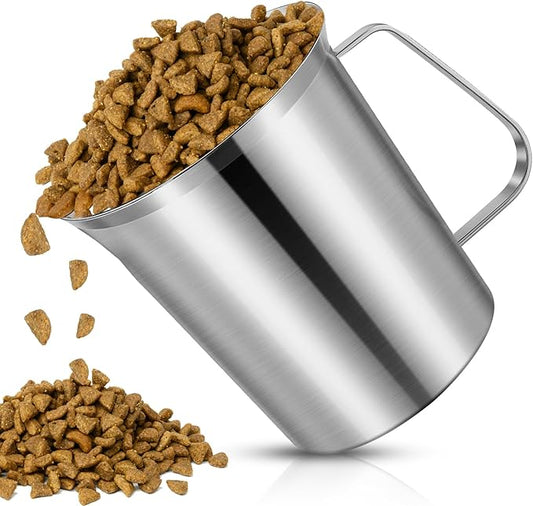 3 Cup Dog Food Scoop 304 Stainless Steel Dog Food Measuring Cups for Cat or Bird Pet Foods, Injection Molded and Dishwasher Safe (3 Cups)