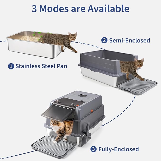 Extra Large Stainless Steel Litter Box with Lid, 28" L x 20" W x 17" H XXXL Enclosed Metal Cat Litter Box with Litter Scoop & Foot Pedal, Odor Control,Easy Cleaning Cats (Dark Grey)