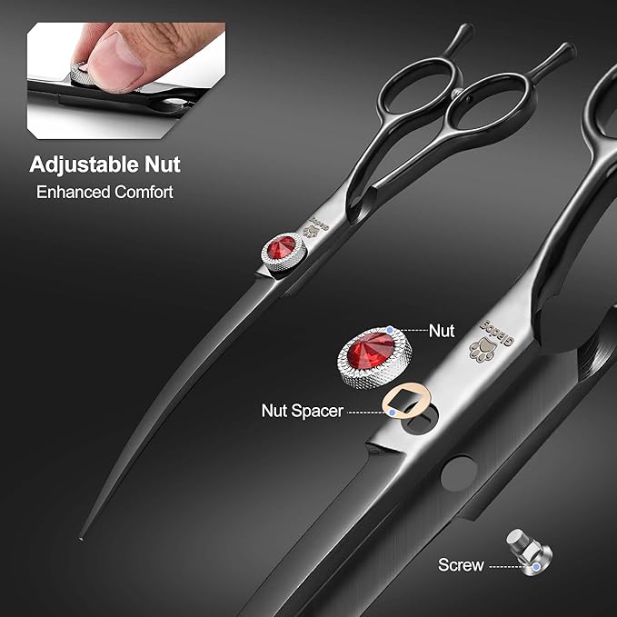 GLADOG 7 Inch Professional Dog Grooming Scissors Kit, 5-in-1 Titanium Coated Pet Grooming Shears Set, Heavy Duty Grooming Scissors for Dogs (Pro Black)