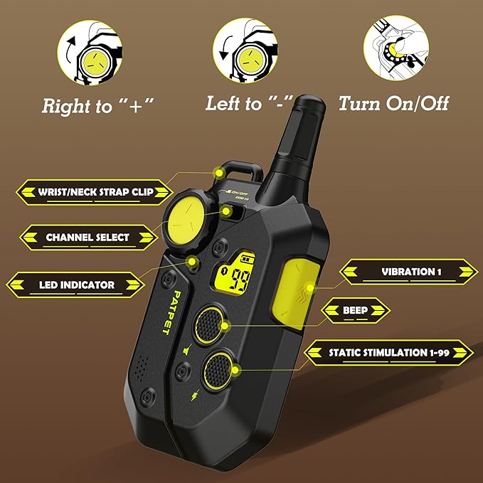 PATPET Dog Training Collar, 1.2 Mile Range 101 Training Levels Dog Shock Collar with Remote Control (15-150 lbs), Waterproof 100% Safe E Collar for Large Dogs (Black with Bright Green`, 2 receivers)