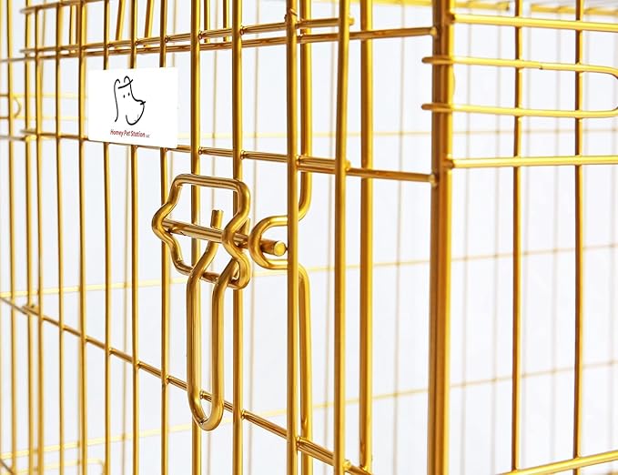 HOMEY PET Copper Gold Dog Crate 30 Inch, Portable Folding Metal Wire Dog Kennel Pet Dog Cage with Removable Floor Grid, Pull Out Pan, Double Doors, Handle for Medium-Small Breed Dogs Indoor Travel