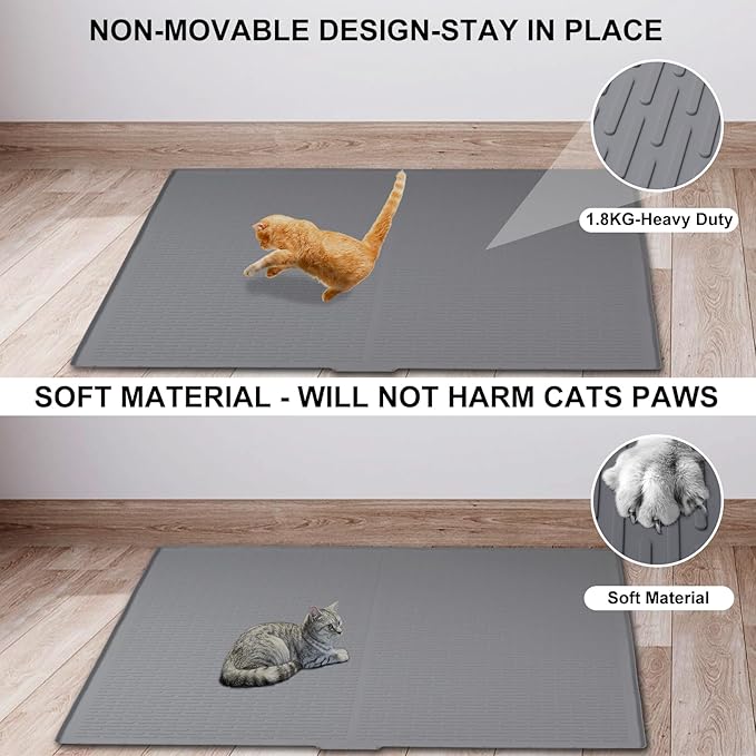 Large Silicone Litter Mat 47x35in,XXXL Waterproof Cat Litter Trapping Mat,Washable Cat Litter Box Trapping Mats for Floor