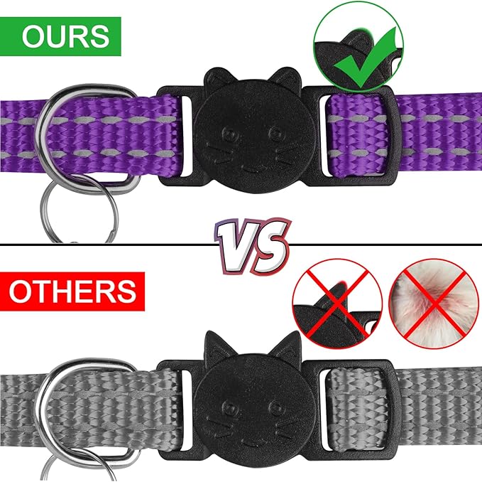 Cat Collar Personalized - Breakaway Reflective Cat Collar with Bell-Custom Cat Collars Engraved with Name and Phone, Adjustable for Cats and Kitten