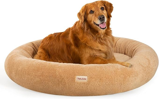 Self-Warming Calming Donut Dog Bed for Large Dogs – Orthopedic Memory Foam Round Dog Bed for Anxiety Relief & Senior Joint Support, Waterproof Liner, Washable Removable Cover & Non-Slip Bottom