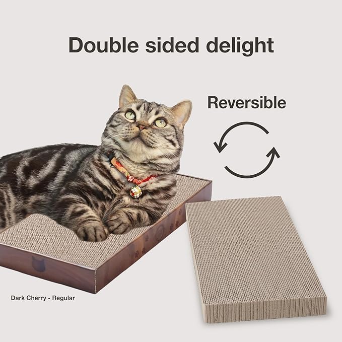 Necoichi Cardboard Cat Scratcher Bed for Indoor Cats - Cat Scratching Board (16" Regular, b.Dark Cherry Lounge)