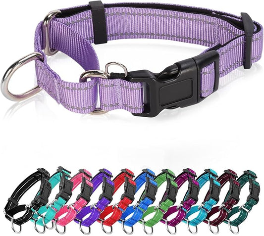 Reflective Martingale Dog Collars. Dog Collar with Quick Release Buckle. Adjustable Soft Padded Breathable Nylon Pet Collar Suitable for Puppies for Small Medium Large Dogs.