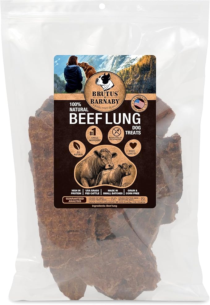 BRUTUS & BARNABY Beef Lung Fillets for Dogs – 100% USA-Sourced Single Ingredient Dog Treat – High Protein, Healthy, All-Natural Dog Chews – Grain-Free, No Additives, (16oz) – Made in The USA