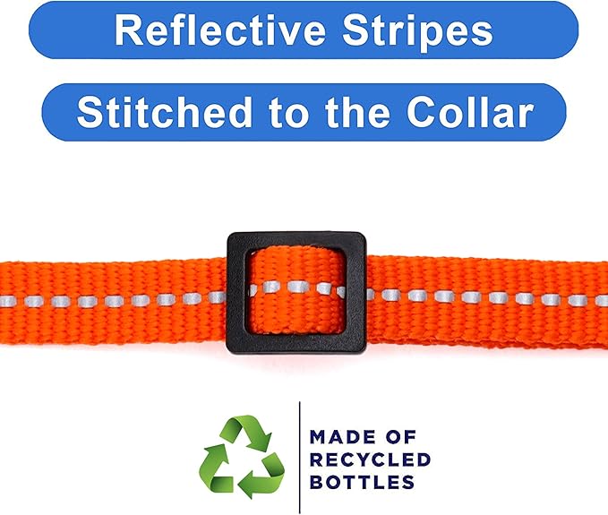 Pawtitas Recycled Cat Collar with Reflective Stitched and Safety Buckle Removable Bell Reflective Cat Breakaway Collar Made from Plastic Bottles - Orange Habanero Cat Collar.