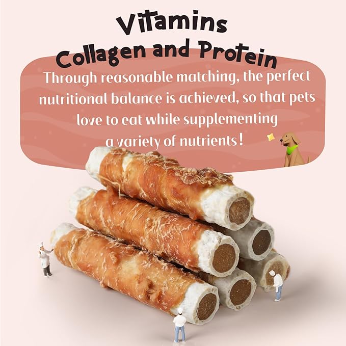 ASMPET Dog Treats Bones, Chicken Wrapped Rawhide Sweet Potato Sticks for Small Medium Large Dogs（6pcs）