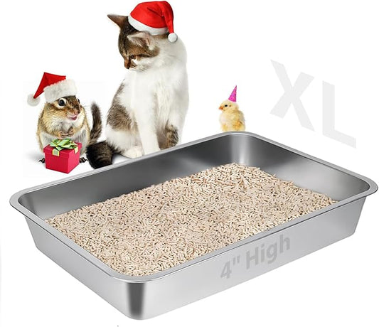 LIHONG Stainless Steel Cat Litter Box,Large Metal Litter Box for Small Cats Hamster Rabbits,No Smell,Non Stick,Easy to Clean(24" Lx16 Wx4 H,L)