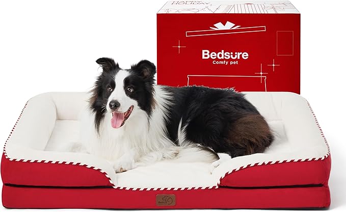 Bedsure Orthopedic Dog Beds Large Sized Dog - Washable Large Dog Cat Bed Waterproof, Comfort Dogs Couch Sofa with Washable Removable Cover, Pet Bed with Nonskid Bottom, Red, 35"