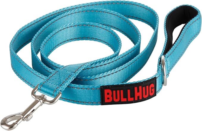 BULLHUG 6 FT Bulldog Leash with Padded Handle. Perfect for Bulldogs, French Bulldogs, Pugs & All Breeds. Leashes for Walking, Training Lead for Bulldogs (Reflective Stitching, Blue)