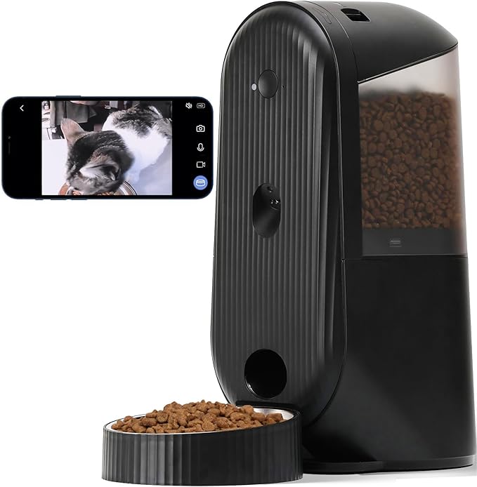 FUKUMARU Automatic Cat Feeder, 2 in 1 Automatic Pet Feeders with Camera and Audio, Support DIY Meals and Timed Control WiFi Cat Food Dispenser