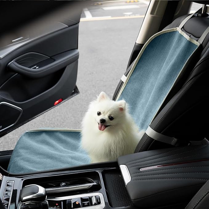 FUNNY FUZZY Waterproof Dog Car Seat Cover for Pets, Soft Car Seat Protector for Dogs with Nonslip Bottom, Scratchproof Dog Seat Cover for Car, Truck and SUV, Blue (Front Seat, 18''W x 39''L)