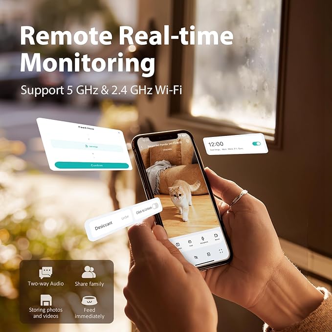 IMIPAW 5L Automatic Cat Feeder with Camera, 1080P HD AI Pet Recognition Recording, 5G WiFi APP Remote Control, Timed Programmable Food Dispenser, Two-Way Audio, Night Vision Function with Desiccant