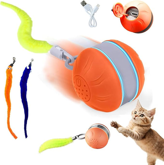 Speedy 2.0 Tail Interactive Cat Toys for Bored Indoor Adult Cats,Rechargeable Automatic Cat Toy Ball Self Moving Chirping,Christmas Cat Toys Balls for Kitten Enrichment Exercise Essentials(Orange)