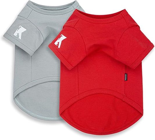 Koneseve Dog Shirt Breathable Cloth Stretchy for Small Medium Dogs 2-Pack Sunny Red & Smoky Blue 3XL