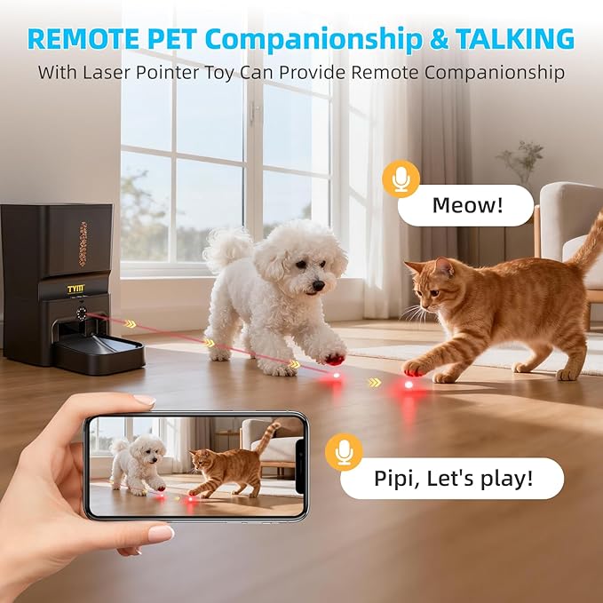 TYM 7L Automatic Cat Feeder with Controllable 2K 3MP Camera - 5G WiFi Pet Food Dispenser with APP Control Laser Interactive, Programmable Timed Feeding, Night Vision, Voice Communication